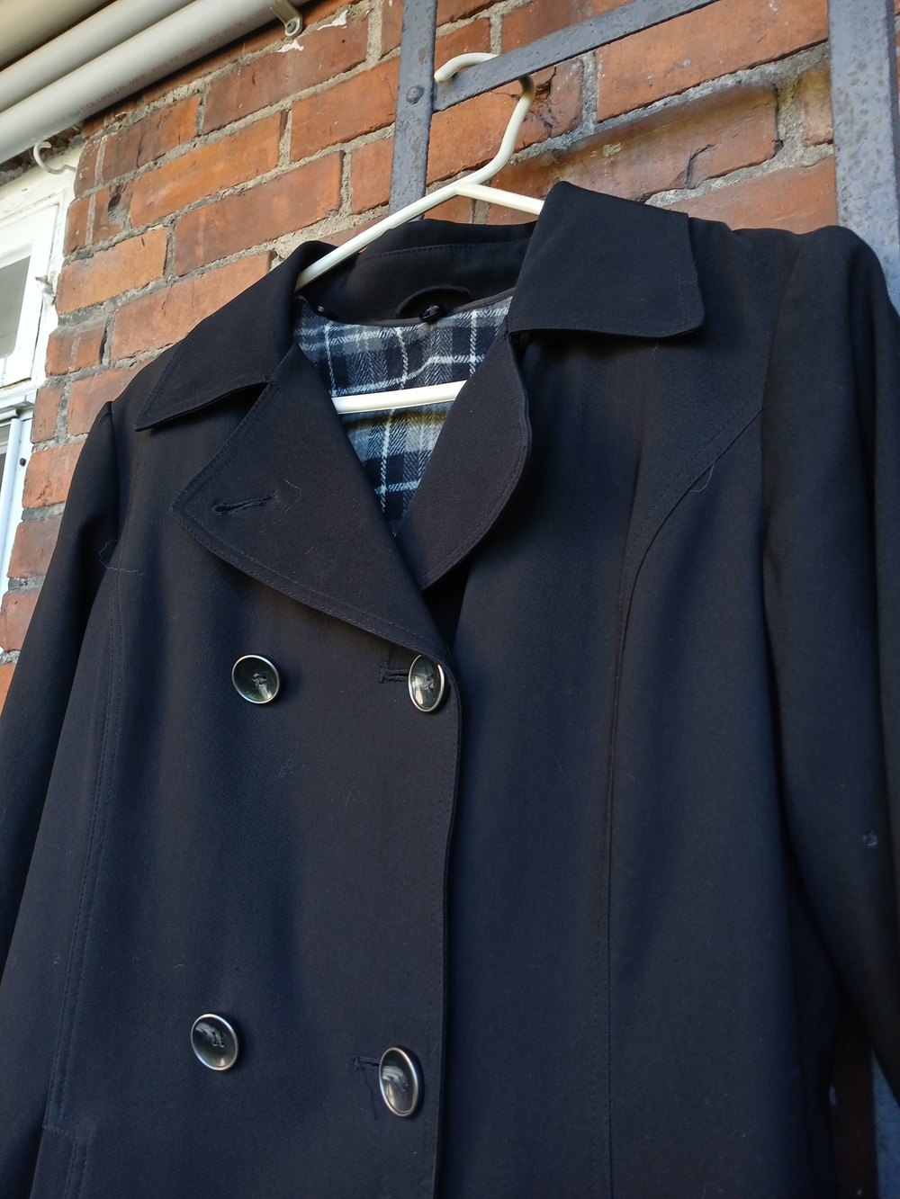 Women’s Black Double-Breasted Coat - Classic Trench Style